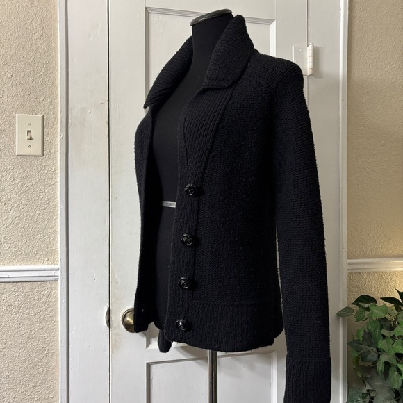Anthropologie Moth Black Knit Wide Collar Form Fitting Sweater Jacket Cardigan - Picture 3 of 14